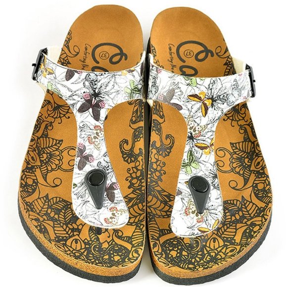 White Butterfly T-Strap Sandal - Calceo Line of Goby Shoes - Picture 2 of 5